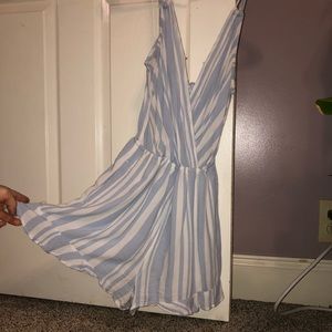 Baby Blue and White Striped Romper From AE